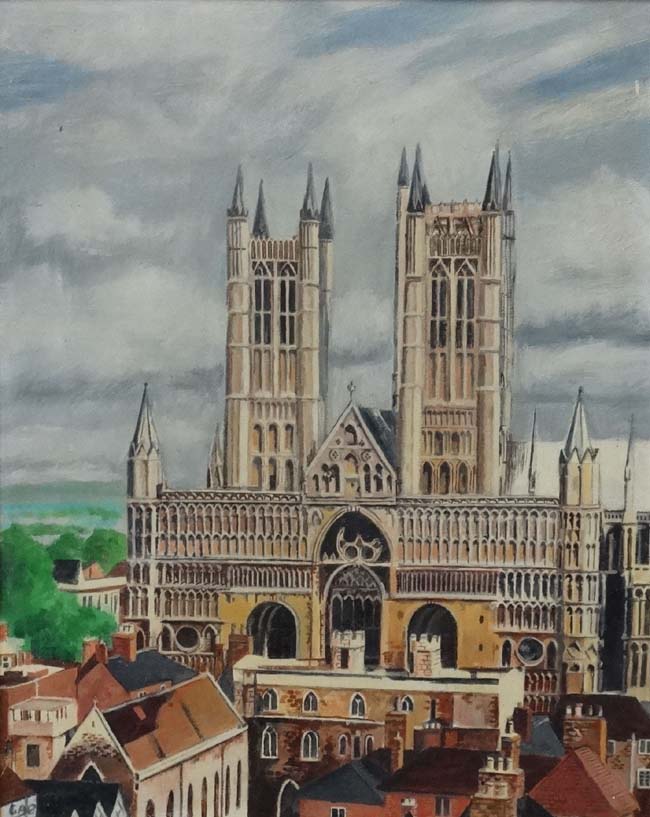 T Gate '70', Oil on artist's Board, Lincoln Cathedral, Signed and dated lower left. - Image 3 of 4