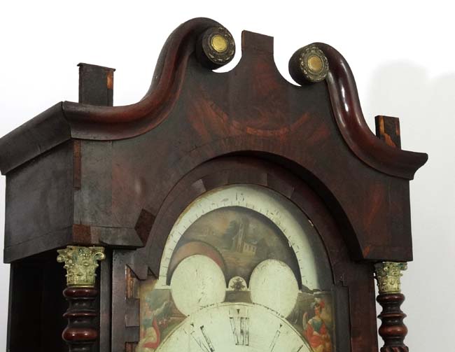 Longcase Clock : an Indistinctly signed early 19thC 14" breakarch painted dial with rolling moon, - Image 7 of 14