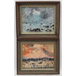 EW mid XX Irish, Oil on board a pair, Day and Night coastal scenes, Both initialled lower right.