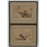 RF June 24 th 1811, Pair of hand coloured Hunting engravings, ' Going in and out clever ',