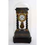 Japy Freres Portico Clock under dome : an inlaid ebonised signed 19thC Portico clock striking on a