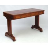 Early 19thC mahoagny leather topped library table with 3 frieze drawers 49 3/4" x 24 3/4"