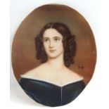 Jaola ? XX, Miniature : watercolour and gouache on ivorine oval, Portrait of a young woman,