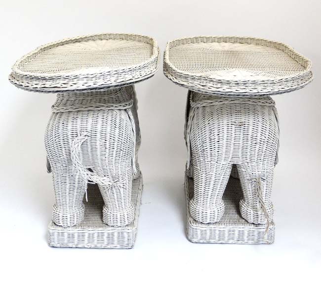 A pair of Lloyd Loom style novelty elephant formed occasional tables. - Image 2 of 8