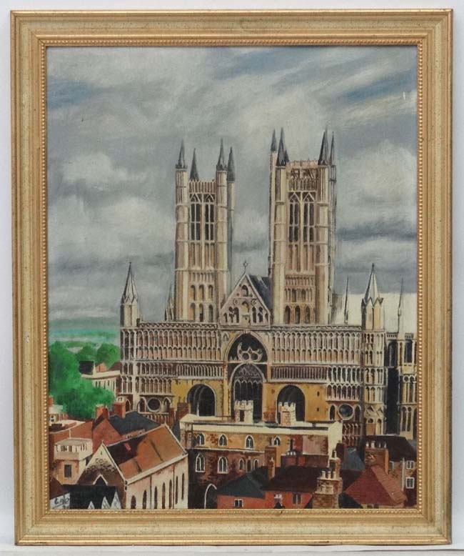 T Gate '70', Oil on artist's Board, Lincoln Cathedral, Signed and dated lower left.