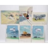 G R Mortimer mid XX, Unframed , watercolours and gouache on board ( 1 on paper) x 6, Sea plane,