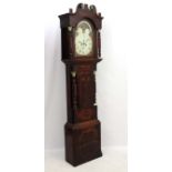 Longcase Clock : an Indistinctly signed early 19thC 14" breakarch painted dial with rolling moon,