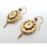A pair of gilt metal drop earrings set with diamonds 1 ½” long CONDITION: Please
