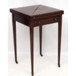 A late 19thC mahogany card table with envelope folding top and cross banded detail 20" x 20" x 31