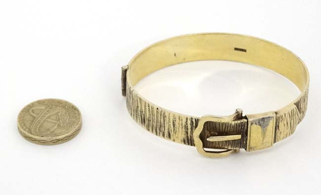 A silver gilt bracelet / bangle formed as a belt with buckle etc. - Image 3 of 5