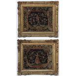 17 th / 18 thC Tapestries, A pair, Male and female figures surrounded by flowers,
