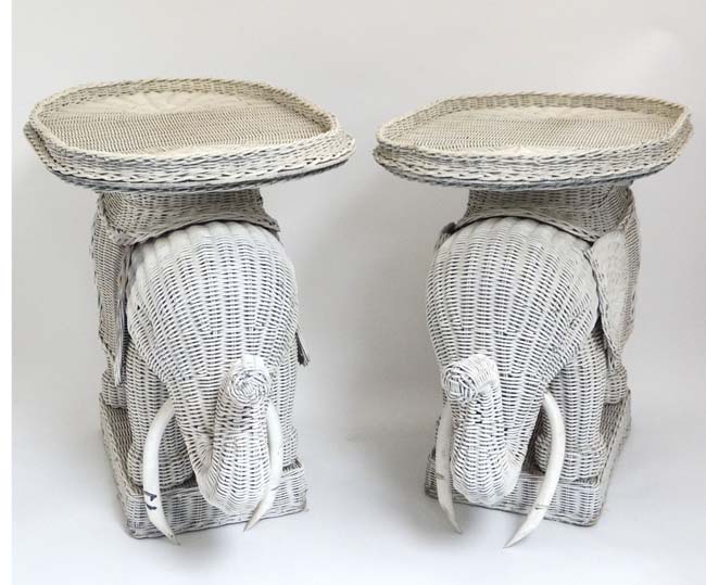 A pair of Lloyd Loom style novelty elephant formed occasional tables. - Image 3 of 8