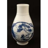 A Chinese blue and white vase the cartouches decorated with figure beside a river and in a boat on