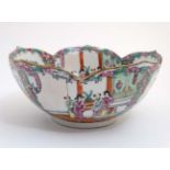 A Chinese Cantonese style famille rose bowl of lotus form,