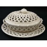 A Leedsware Classical Creamware pierced chestnut basket and stand ,