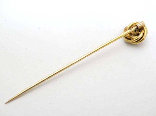 A 14k gold stick pin surmounted by a blue stone 2 ½" long CONDITION: Please Note - - Image 4 of 4