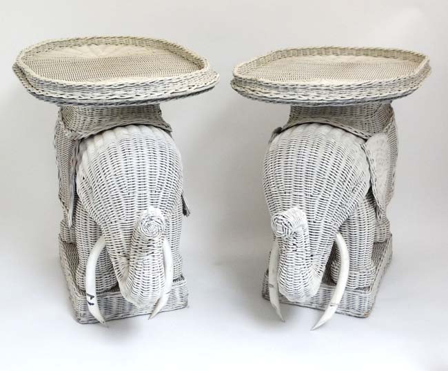 A pair of Lloyd Loom style novelty elephant formed occasional tables. - Image 4 of 8