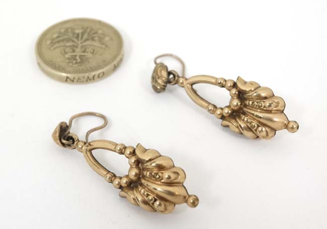 A pair of gilt metal drop earrings 1 ½” long CONDITION: Please Note - we do not - Image 2 of 3