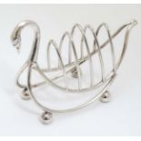 A novelty silver plate 5-bar toast rack formed as a stylised swan. 6” long x 4 1.