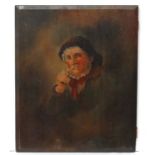 XIX English School, Oil on panel, An old Sailor smoking a clay pipe,