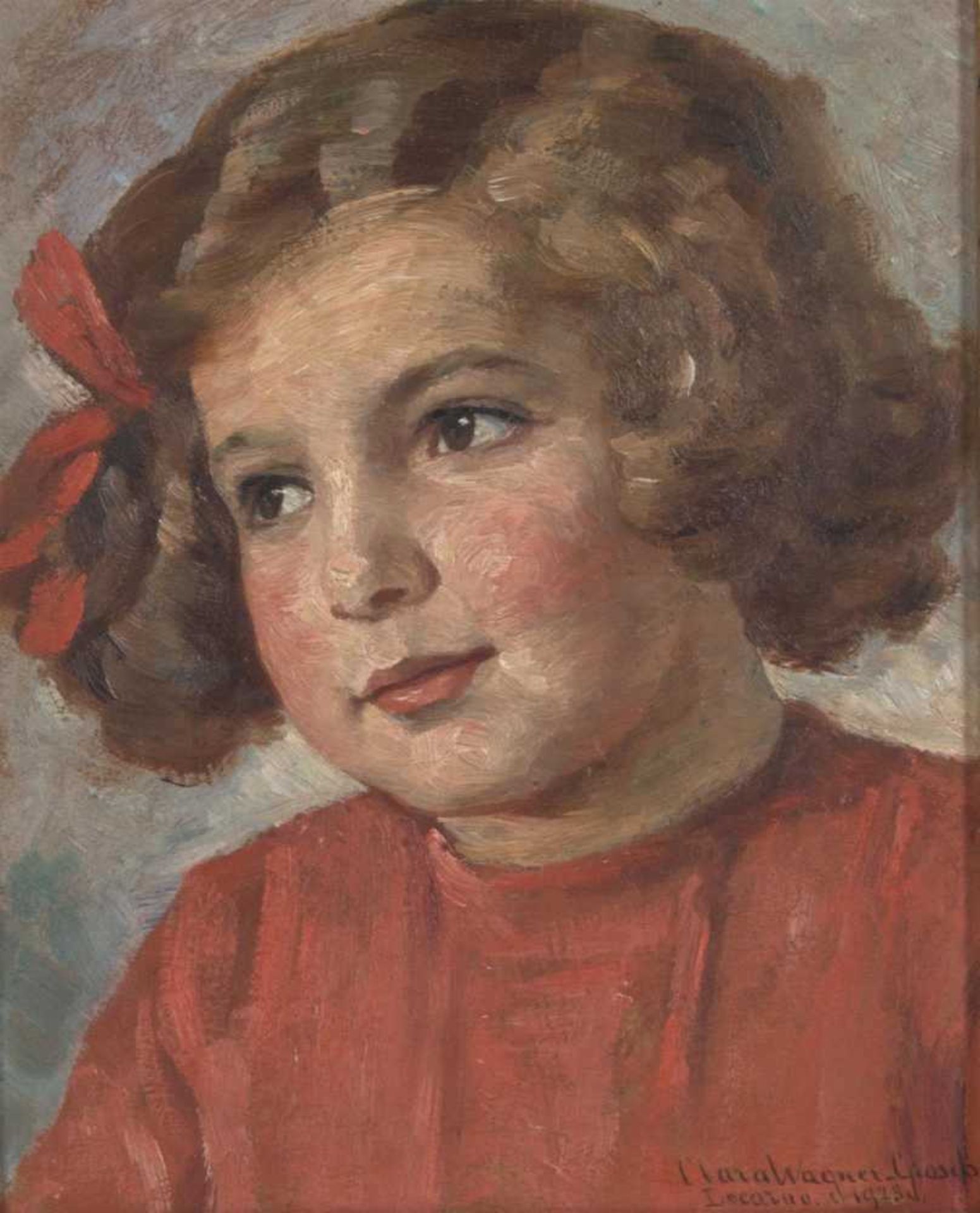 huile sur carton de Klara WAGNER-GROSCH (1863-1932, D-CH) "Portrait d'étude" sbd et localisée à