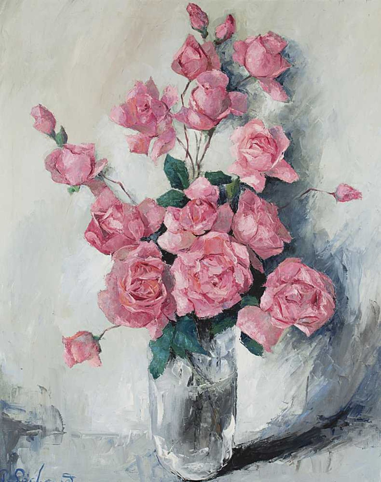 huile sur toile de Paul SÉCHAUD (1906-1982, CH) "Roses" sbg 81x65 cm