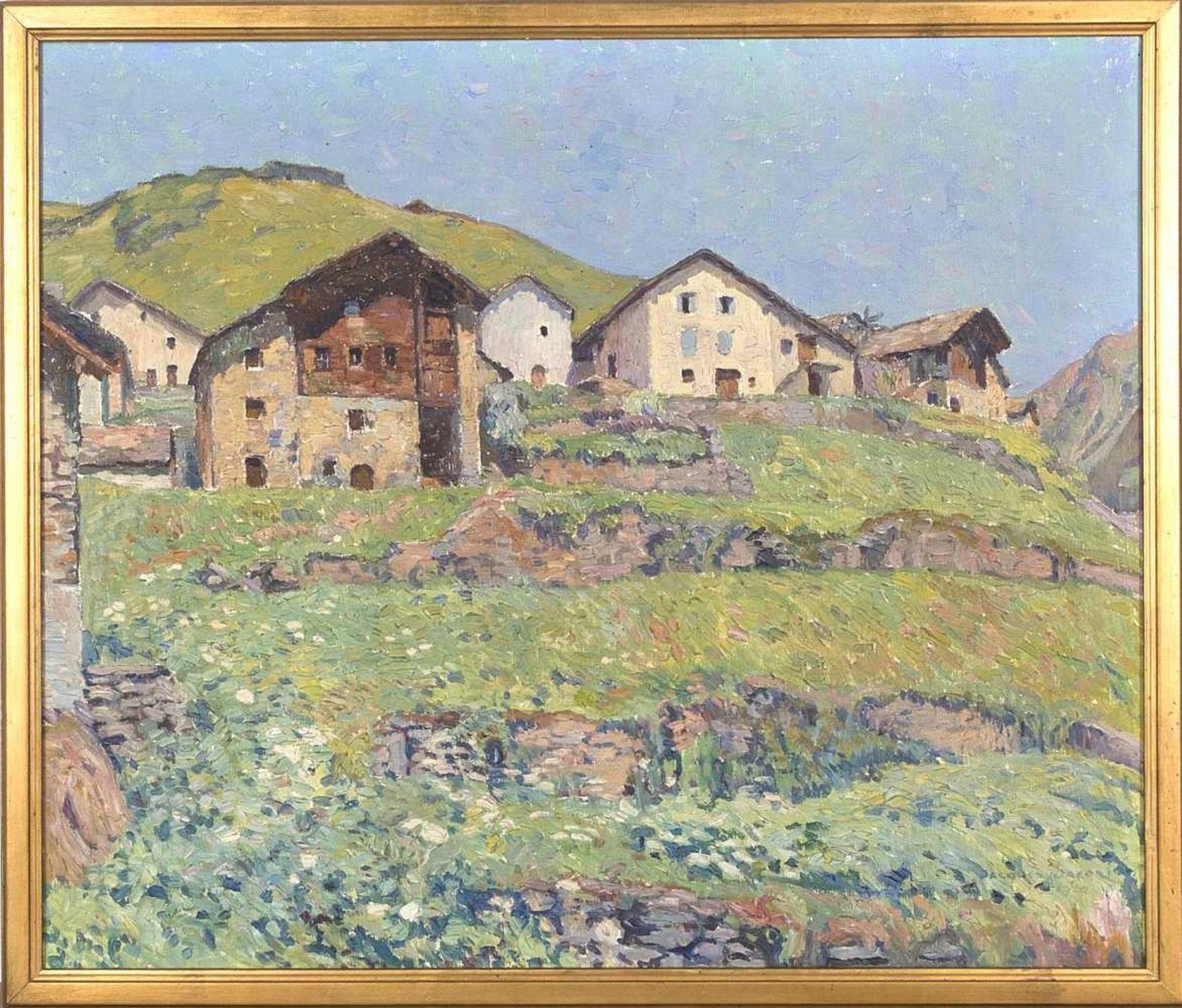 huile sur toile de Jacques JACOBI (1877-1957, CH) 'Hameau des Grisons' sbd et datée 1922. 55.5x65 - Image 2 of 2