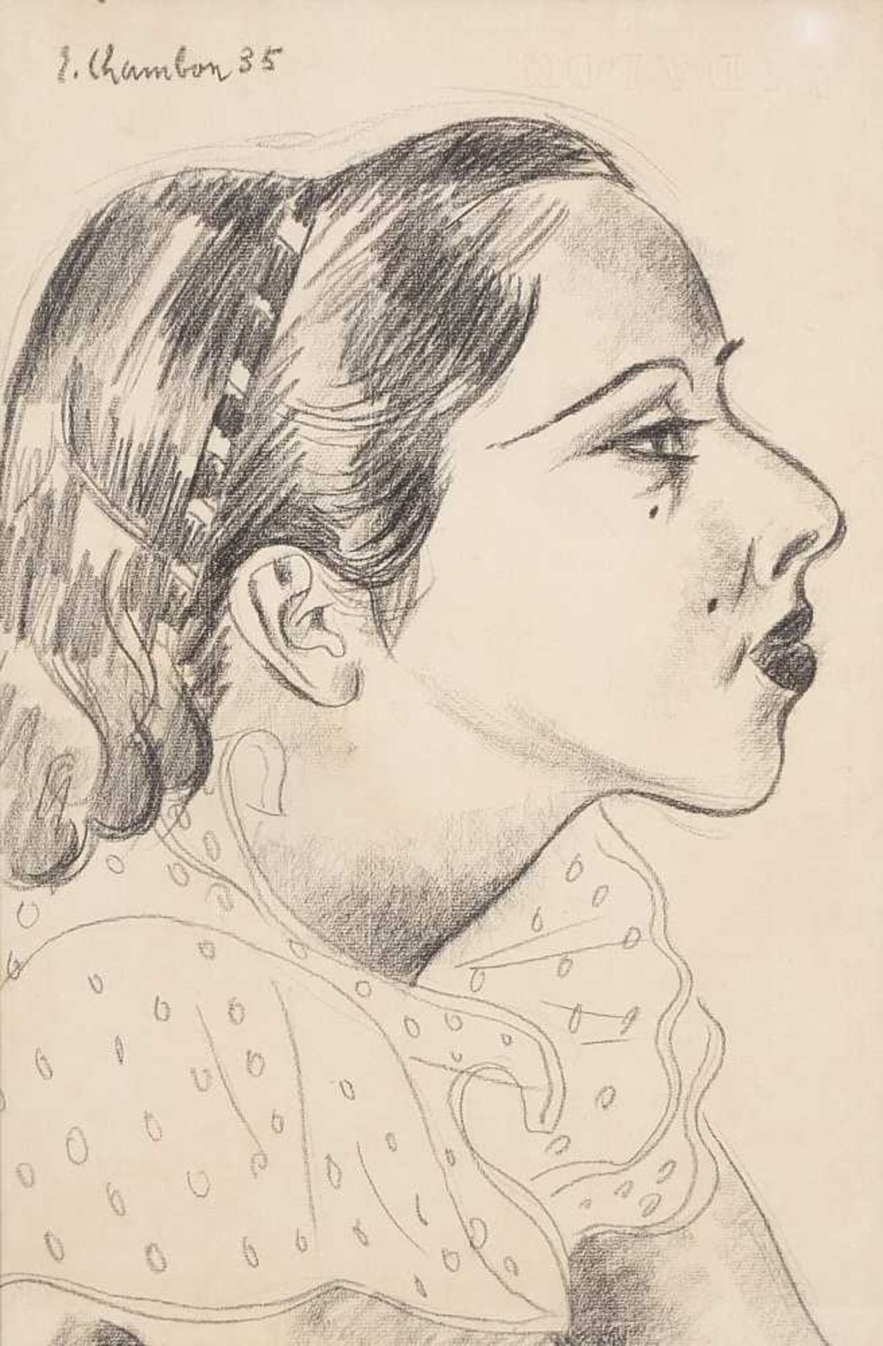 dessin de Emile François CHAMBON (1905-1993) 'Tête de femme" dessin au crayon de Emile François