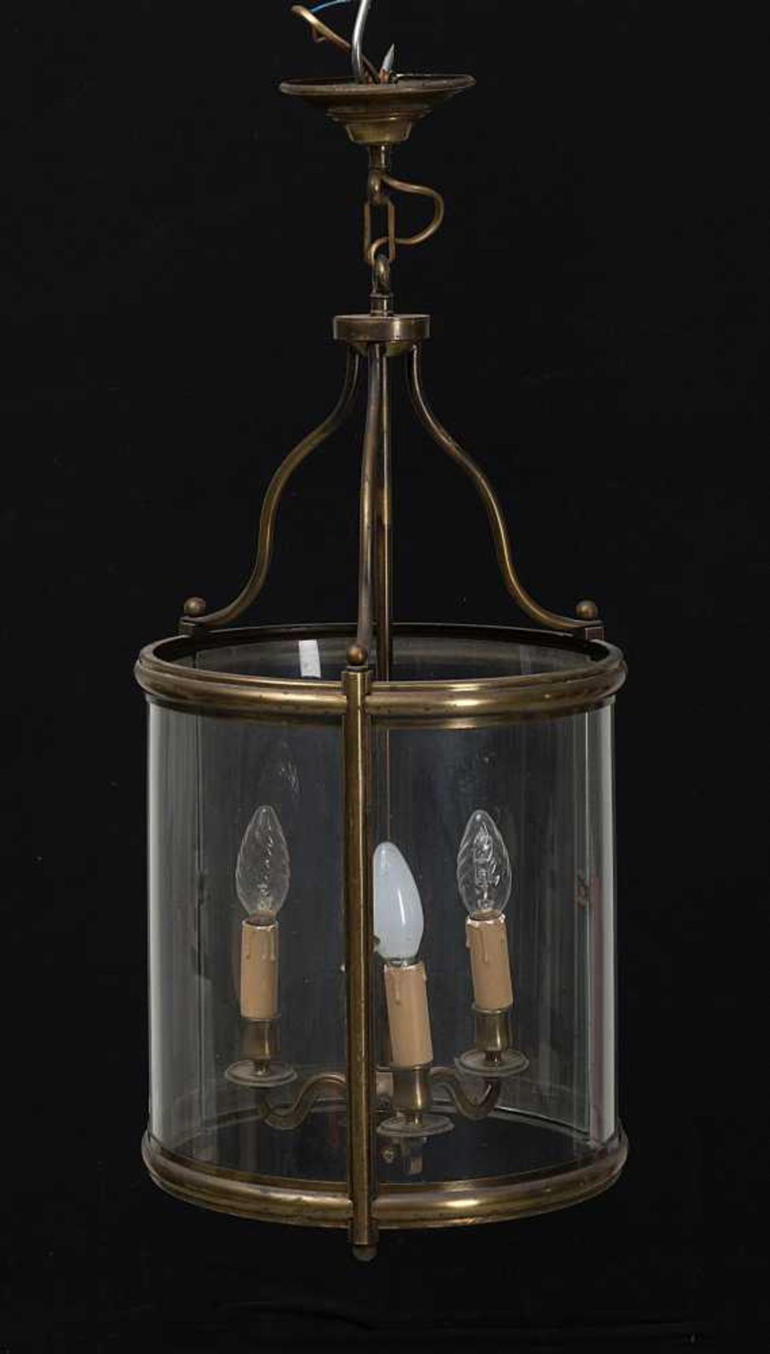 lanterne à 3 feux en verre et laiton . H. 56.5 & D. 31 cm