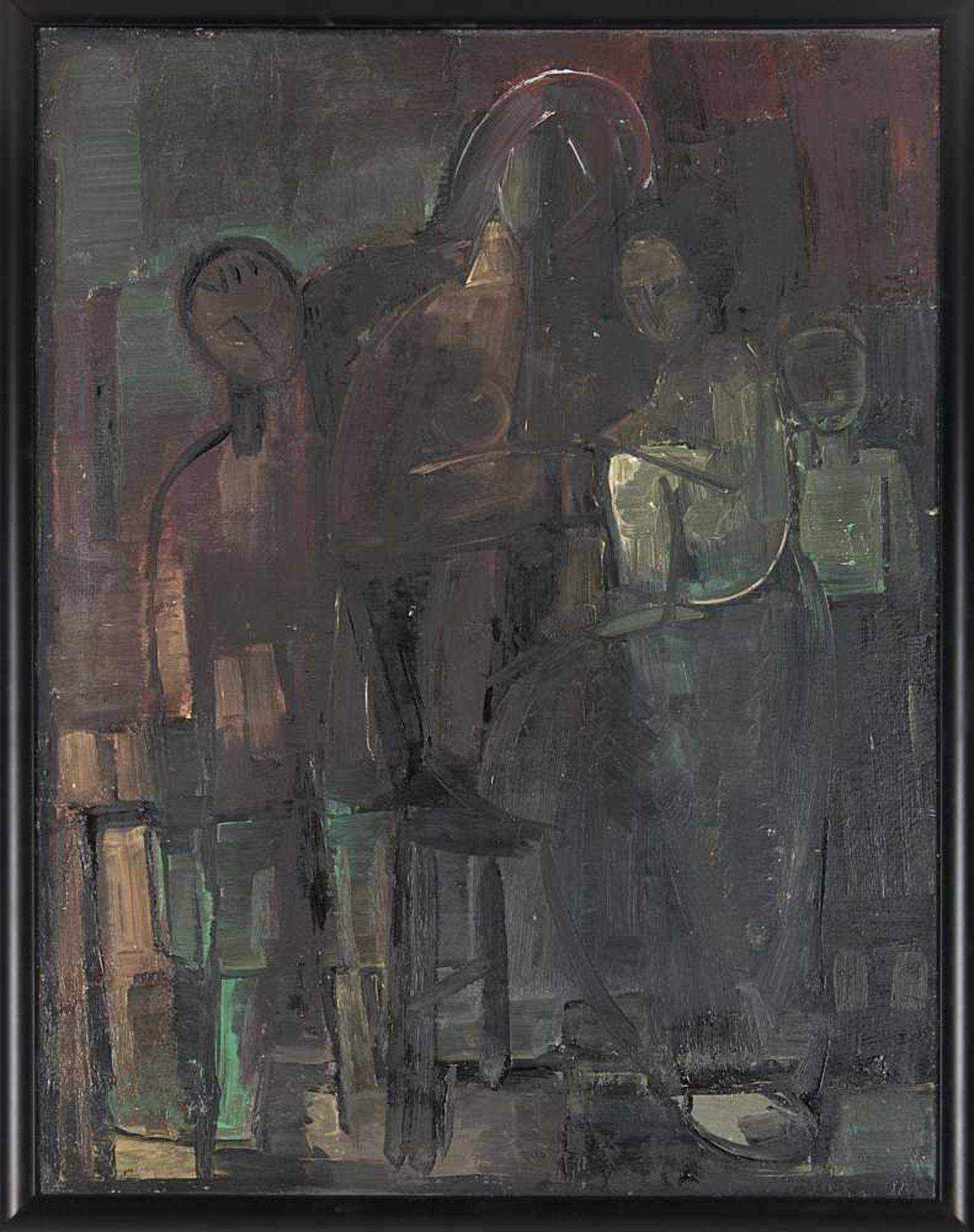 huile sur toile de Alfredo CINI (1887-1970, CH) '4 femmes' sbg 65x50 cm - Image 2 of 2