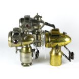 *Three acetylene gas lamps in the torpedo style, named 'Peugeot', 'Vulture' and 'Orion', various