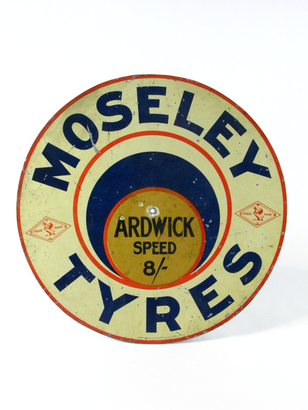 *Moseley Tyres. A circular, transfer-printed on tin, wall-mounted advertisement (1)