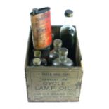 *'Castletyne' Cycle Lamp Oil wooden delivery box, containing five oil bottles and six oval shaped