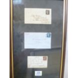 *Great Britain 1840-53 framed trio of covers, with 1840 1d black (four margins, file crease