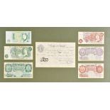 *Banknotes. A framed collection of banknotes comprising P.S. Beale, Five Pounds 18 May 1951, U68