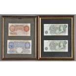 *J.S. Fforde, One Pound slip and stick pair, R81L 927957, both notes have matching serial numbers on