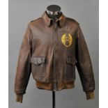 *USAF Flying Jacket. A WWII A2 brown leather jacket, with tailor's label for 'Type A-2 Drawing No.