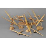 *Gliders. A collection of 1950s wooden model gliders, all finely made from laminated wood, including