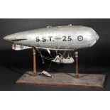 *WWI Airship. An early 20th-century wooden model of a RAF Sea Scout Twin, painted in silver with