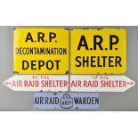 *Air Raid Precaution. A collection of WWII enamel signs, including two 'To the Air Raid Shelter'