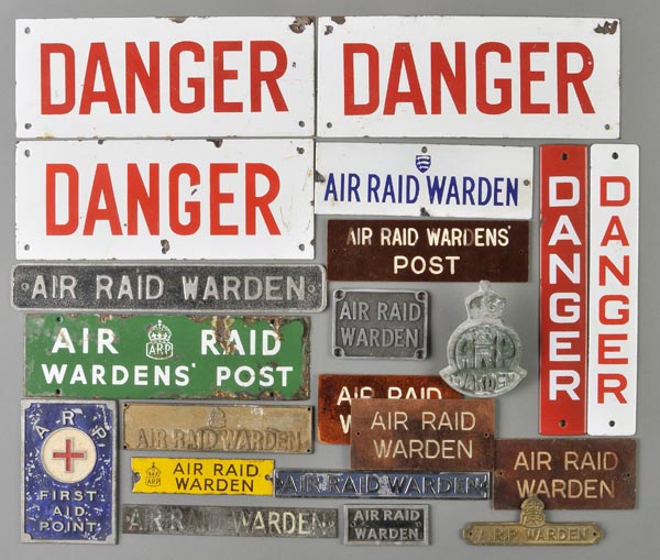 *Air Raid Precaution. A collection of small enamel and bakelite signs including County of Essex 'Air