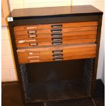 *Type Cabinet. A large type cabinet, of metal construction, with 8 wooden type tray drawers only (of