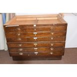 *Plan chest. A 20th century two piece plan chest, six drawer plan chest in two parts on a raised