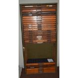 *Type Cabinet. A large 36 drawer type cabinet, containing 25 varying printer's type tray draws only,