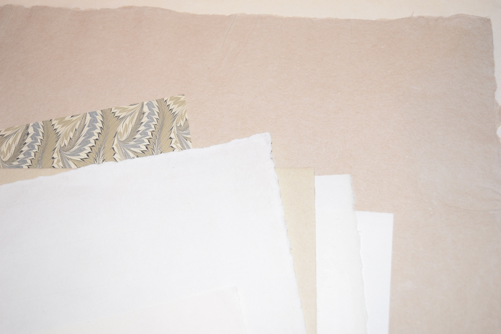 *Handmade Paper. A selection of approximately 45 sheets of handmade laid paper, including 10