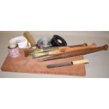 *Agate burnishers. Three agate burnishers, including one dog tooth burnisher, plus a gold cushion, 6