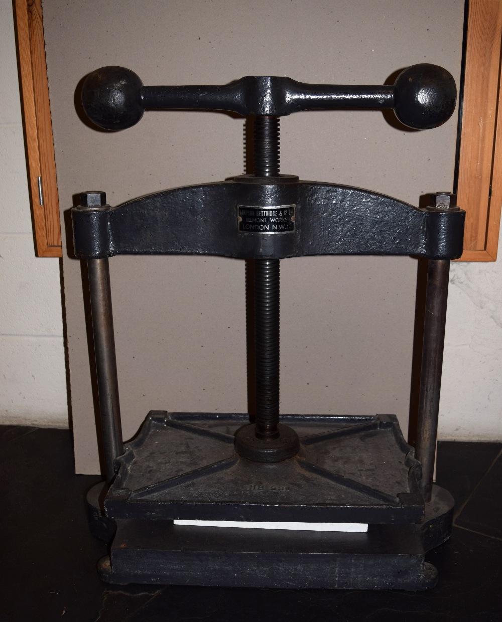 *Nipping press. A cast iron nipping press, by Hampson Bettridge & Co., Ltd., finished in black,