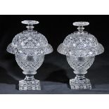 *Comports. A fine pair of glass comports and covers, early 19th century, cut with strawberry