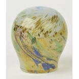 *@Herman (Samuel J., 1936-). Round vase in blue with green and gold, 1981, hand-blown swolen vase