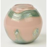 *Cloete (Shirley, 1921-2010). Round vase in pink and green, 1997, hand-blown glass, incised